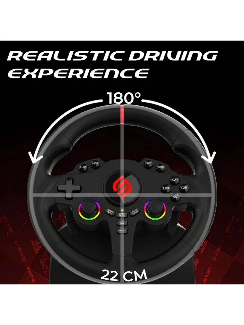 RGB Gaming Steering Wheel with Switch for PS4, Xbox & PC - Racing Accessory